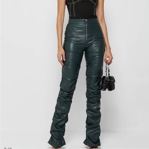 Maniere de voir TACKED VEGAN LEATHER FLARED TROUSERS - FOREST GREEN